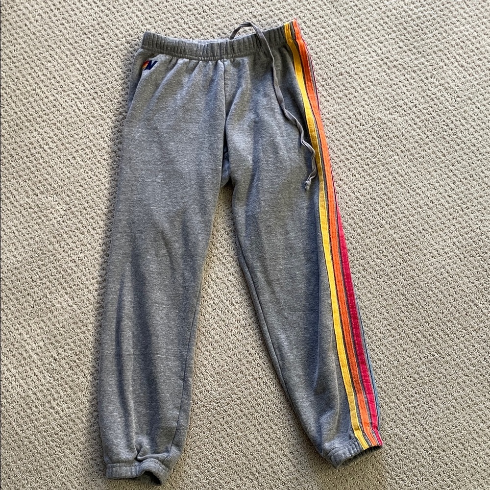 Aviator Nation Grey Sweatpants with Rainbow Side Stripe